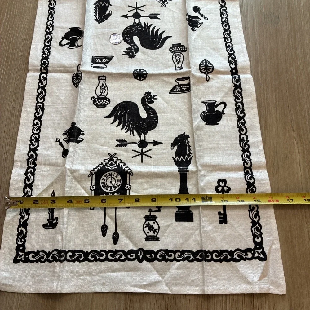 VTG Pure Belgium Linen Kitchen Tea Towel Cream & Black Cottagecore 16x29